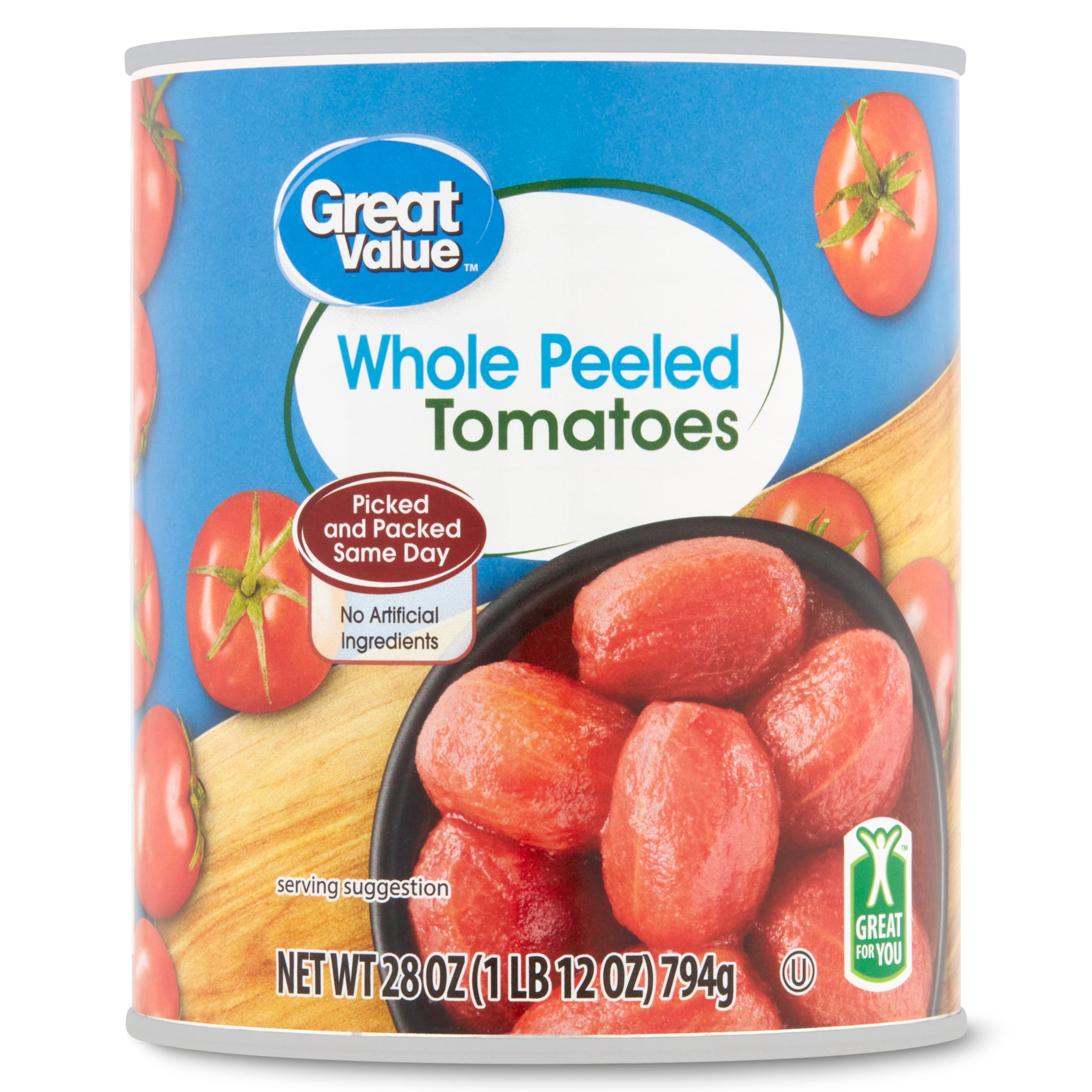 Great Value Whole Peeled Tomatoes, 28 oz
