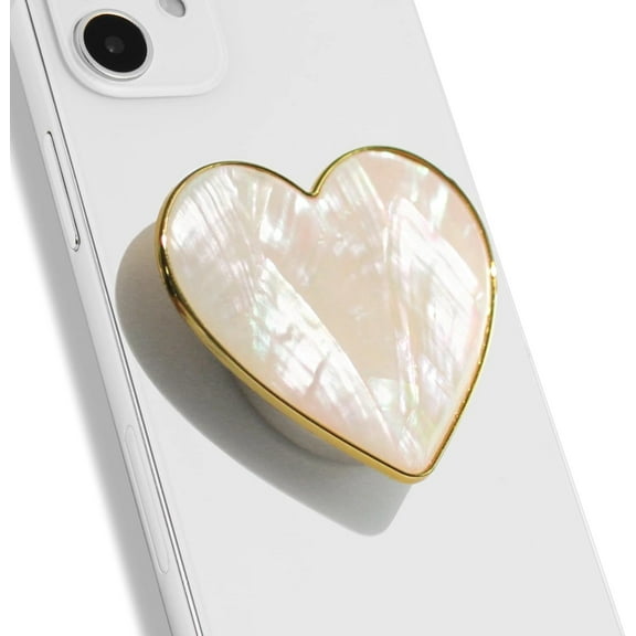 Cute Natural Seashell Design Heart Shape Collapsible Mobile Phone Grip Stand Holder for Smartphone Tablet Cell Phone Accessory (Crème)