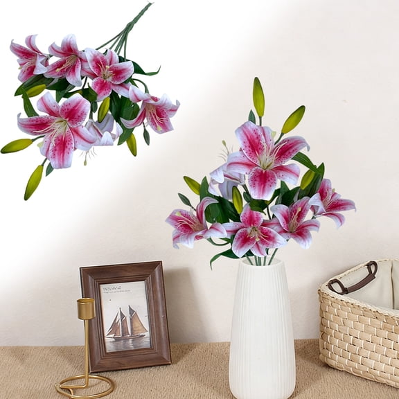 BinKFF Artificial Lily Bouquet Yellow Realistic Silk Fake Flowers for Wedding Decor Silicone Fake Lilies Flowers for Home Decor,DIY Wedding Centerpieces, Indoor Floral Arrangements