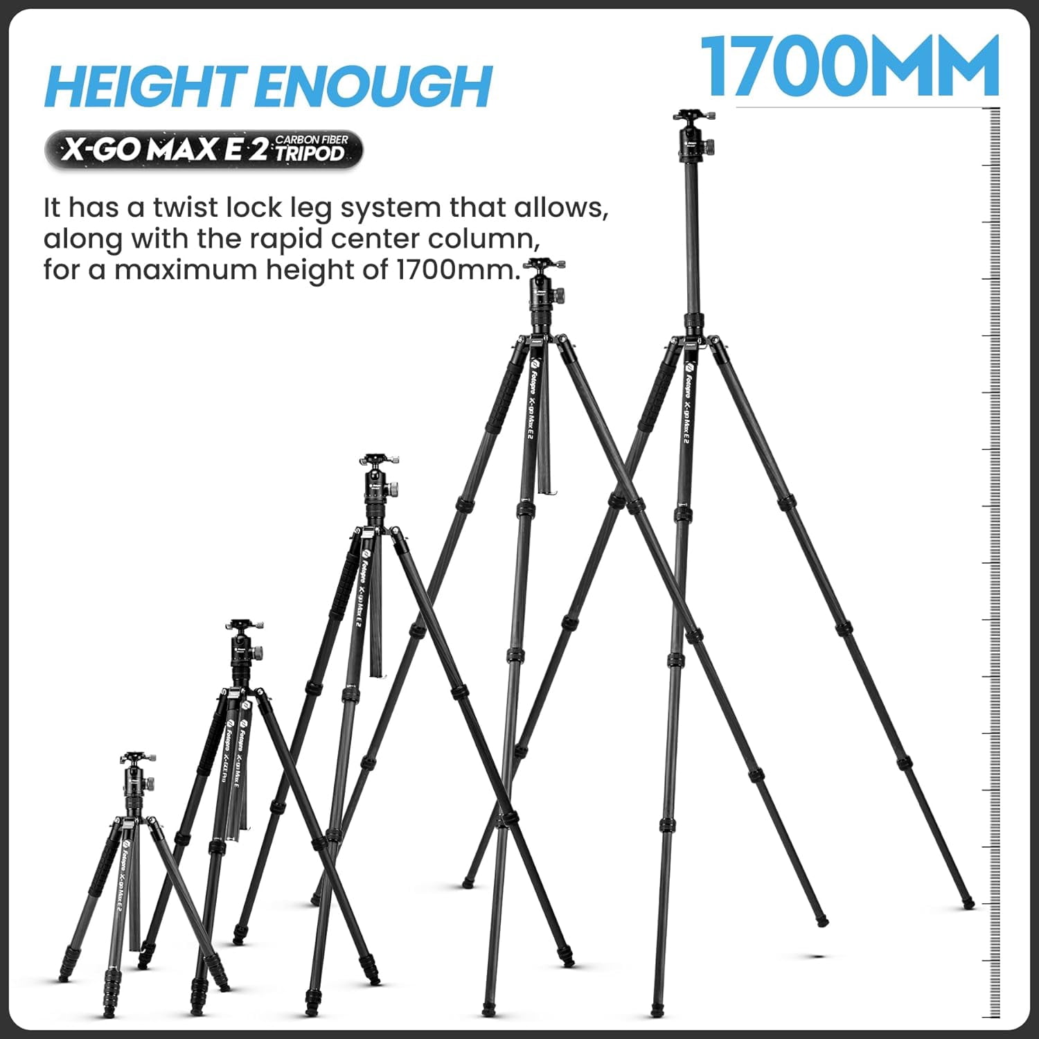 Fotopro 67" Carbon Fiber Camera Tripod with Dual Panoramic Ball Head, Detachable Monopod, Compact Lightweight Travel Tripod with QR Plate for 70-200 Lens, Max Load 12kg/26 lbs, X-Go Max E 2