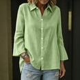 thumbnail image 5 of QSXADF Women's Button Down Shirts Cotton Linen Tops Point Collar Long Sleeve Solid Button Front Shirt For Office Casual Women's Fall Winter Tops, 5 of 6