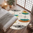 thumbnail image 3 of Boho Modern Round Rugs 4ft, Middle Century Teal Yellow Orange Geometric Non Slip Washable Rug Runner, Low Pile Indoor Floor Carpet Mat Bathroom Rugs for Living Room, Bedroom, Kids Room, 3 of 9