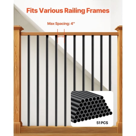 26 Inch Aluminum Staircase Balusters 51 Pack - Metal Spindles with Screws and Rail Fittings