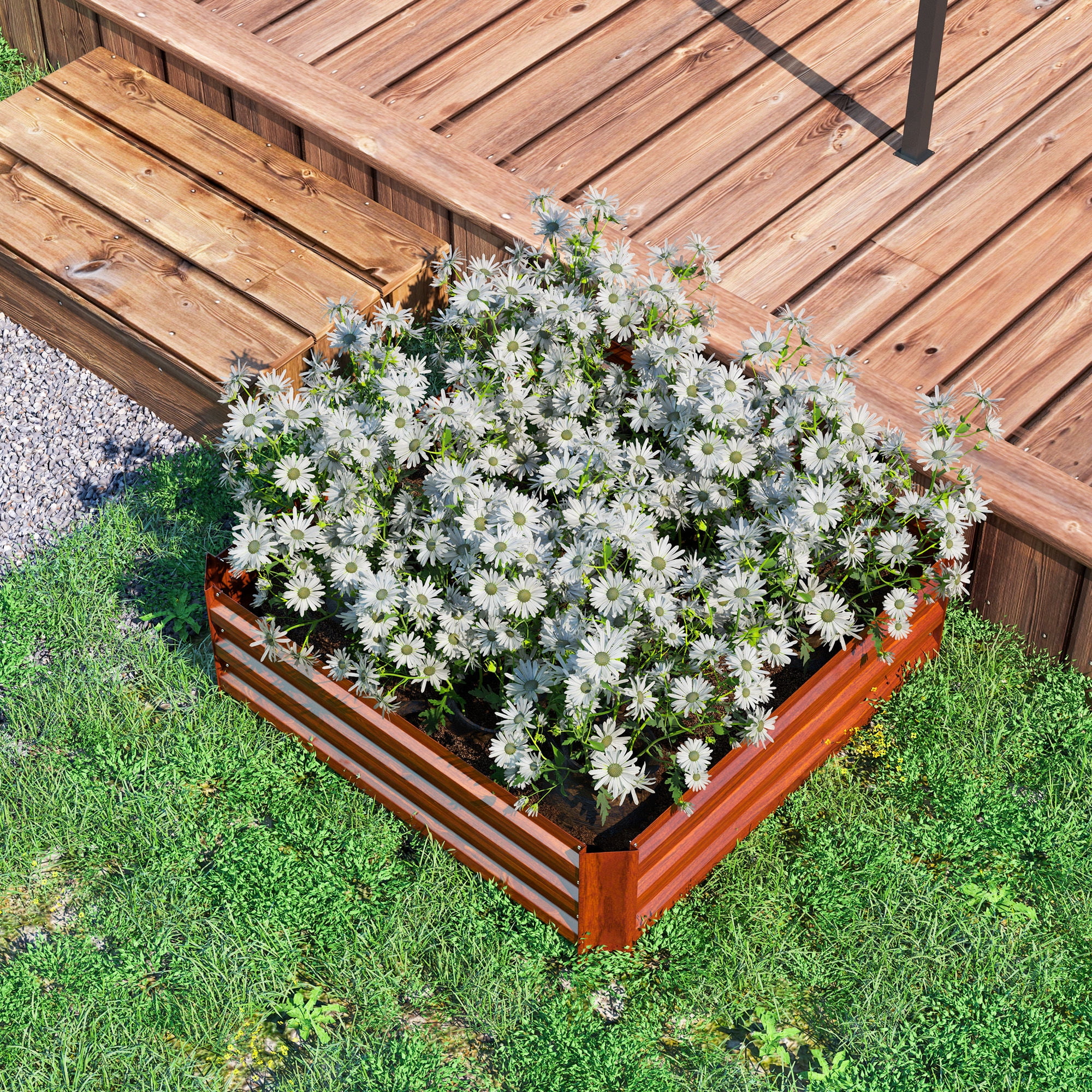 Outsunny 39'' x 39'' x 12'' Set of 2 Raised Garden Bed, Elevated Planter Raised Bed with Galvanized Steel Frame for Growing Flowers, Herbs, Dark Brown