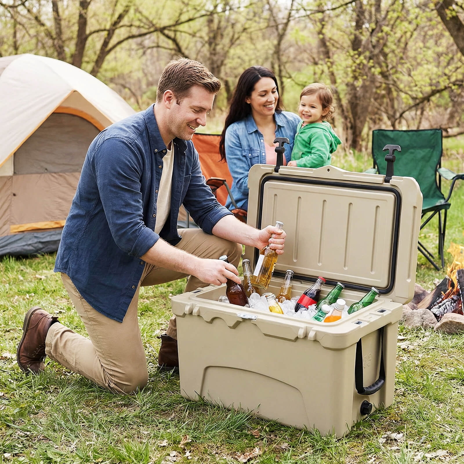 Costway 45 Quart Portable Hard Cooler, Insulated Ice Chest Keeps Cool for up to 6 Days Khaki