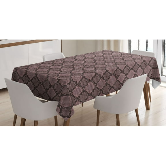 Snakeskin Print Tablecloth, Wild Reptile Animal Skin Fashion Item Pattern, Rectangle Satin Table Cover Accent for Dining Room and Kitchen, 60" X 90", Mauve Taupe Dark Mauve, by Ambesonne