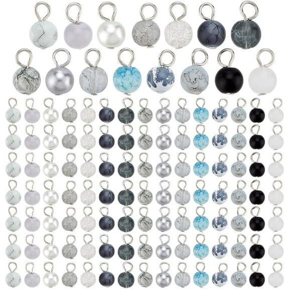 150pcs 15 Colors Round Dangle Charm Pendants Glass Charms Crystal Dangle Charms Glass Dangle Beads Glass Ball Beads with Loops for Bracelet Earring Necklace Jewelry Making DIY Crafts