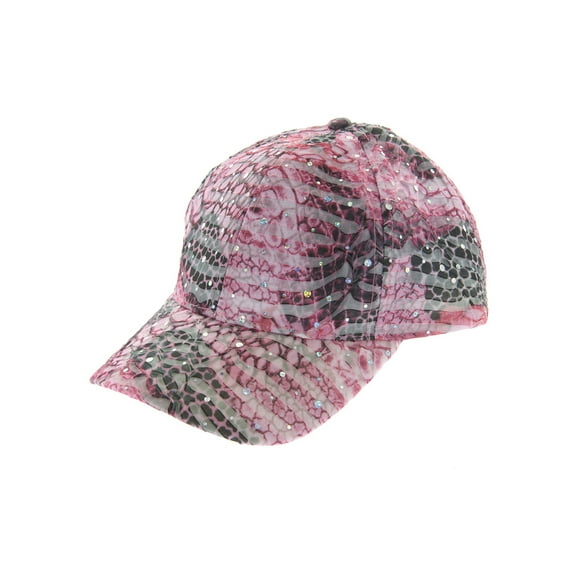 Womens Animal Print Sparkle Fabric Cap - Pink