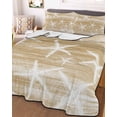thumbnail image 3 of Quilts Full Size Bedding Set, Light Brown Starfish Coastal Lightweight Quilted Comforter, Summer Beach Nautical Ocean Vintage Soft Bedspread Coverlet with Pillow Covers for All Season, 78" x 90", 3 of 7