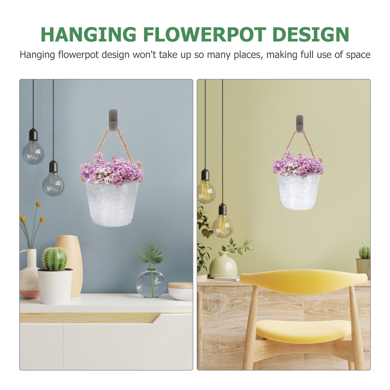 LITINKIMI Rustic Metal Flower Bucket Silver Hanging Planter for Indoor Use 2Pcs