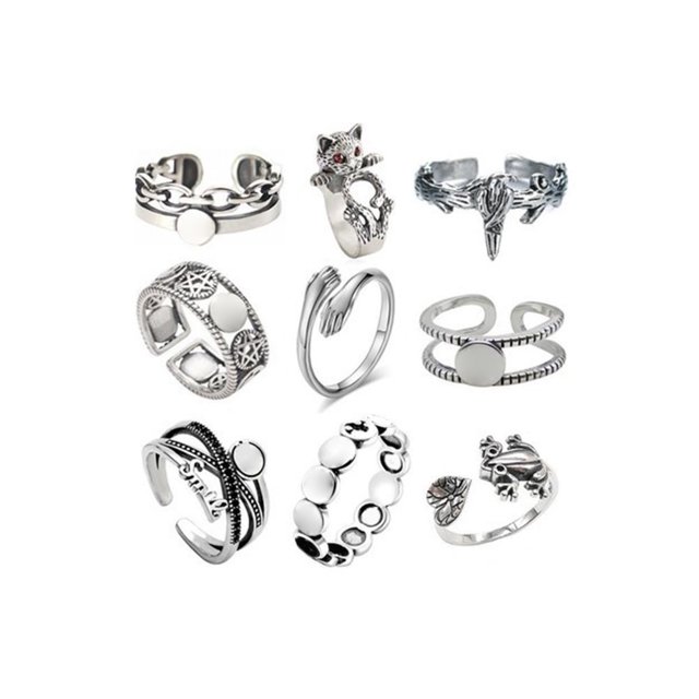 Conjunto De Anillos Punk Vintage Paquete De Anillos Abiertos De Animales Anillos Apilables Góticos De Aleación De Aluminio Para Mujeres, Hombres Y Niñas Vogacara AP006524-05