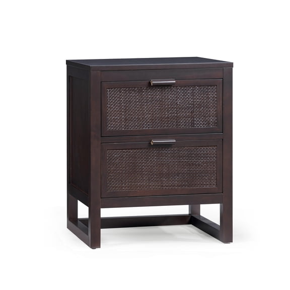 Teamson Home Hatteras Modern 2-Drawer Nightstand with Natural Rattan and Solid Wood Frame