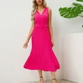 thumbnail image 4 of Women's Summer V Neck Solid Color Irregularly Pleated Long Sleeve Waist Dress Midi Shirt Dress Midi Dress with Slit Maxi Summer Dresses Casual Maxi Dress Women plus Size Dress Misses Dresses V Neck, 4 of 8