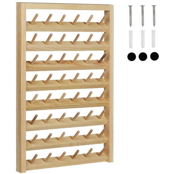 Haitral 48-Spool Sewing Thread Rack, Wall-Mounted Sewing Thread Holder with Hanging Hooks, Wood Organize