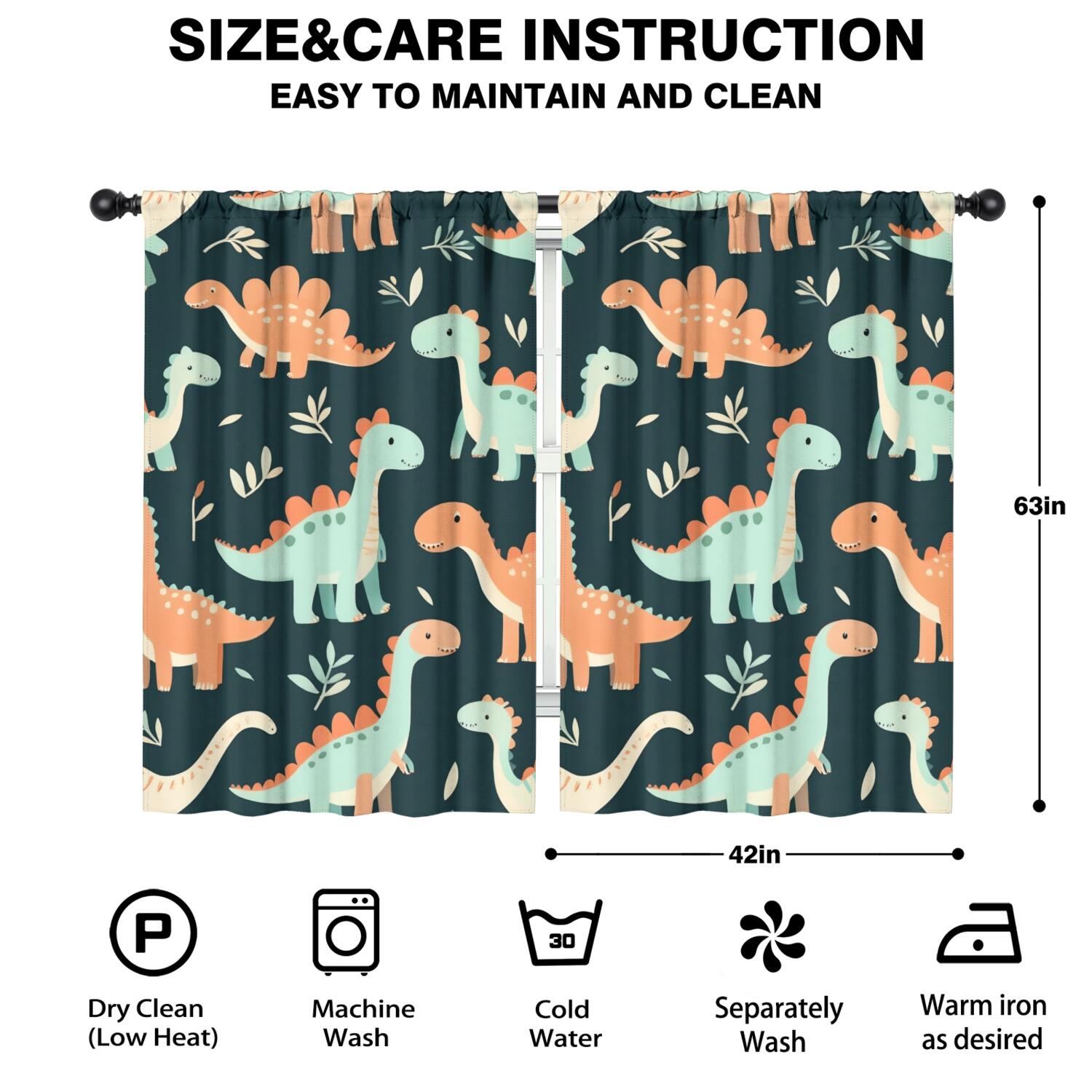 Blackout Kids Curtains,Cute Dinosaur Pattern Childrens Insulated Curtains Set Of 2,Bedroom Essentials,Toddler Room Decor 42x63in(106x160cm)