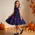 thumbnail image 4 of Girls' Halloween Zip Dress Spooky Tree Bat Print Sleeveless Round Neck Satin Bow Belt Flared Swing Skirt Kids Party Costume for Girls 4-14Y, Halloween Costumes for Girls Purple 5 Years, 4 of 9
