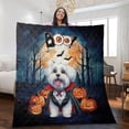 thumbnail image 2 of Happy Halloween Vampire Maltese BOO with Pumpkins Fun and Spooky Quilt Blanket Maltese Dog Lover Gifts Idea Cozy Comforter Throw Blanket - 00018, 2 of 5