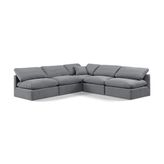 Meridian Furniture Indulge 169.5" Velvet L-Shaped Modular Sectional in Gray