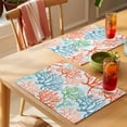 thumbnail image 4 of Ocean Coral Placemats Set of 6 Orange Red Green Turquoise Plant Branch Place Mats Indoor Wipeable Table Mats Washable Cloth Dining Table Placemats for Kitchen Holiday Party Home Decor 13x19 Inch, 4 of 9