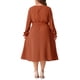 thumbnail image 3 of Vestido de puntos suizos de talla grande Agnes Orinda para mujeres, con cuello en V, mangas largas, cinturón atado, corte A, vestido midi fluido con bolsillos, 3X naranja, 3 of 6