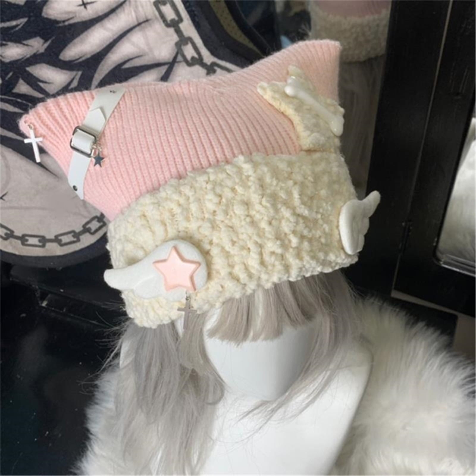 Handmade Knitted Ears Hat Womens Pullover Caps Soft Woolen Colorful Caps Cute Beanies Bonnet Gift