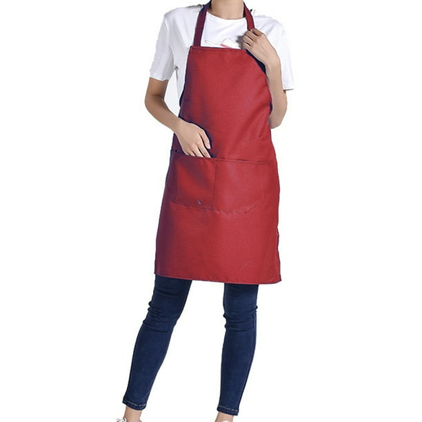 Home Solid Color Kitchen Apron Household Restaurant Unisex Skin friendly Anti oil Dual Pockets Cooking Bib with Sleeve Covers Washable