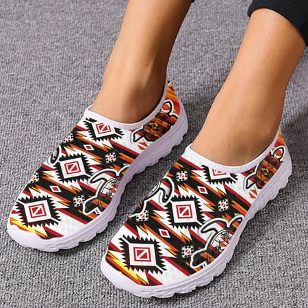 

Aztec Printed Women s Loafers Summer Breathable Tribal Ethnic Slip-on Polynesian Turtle Mesh Shoes Walking Shoes