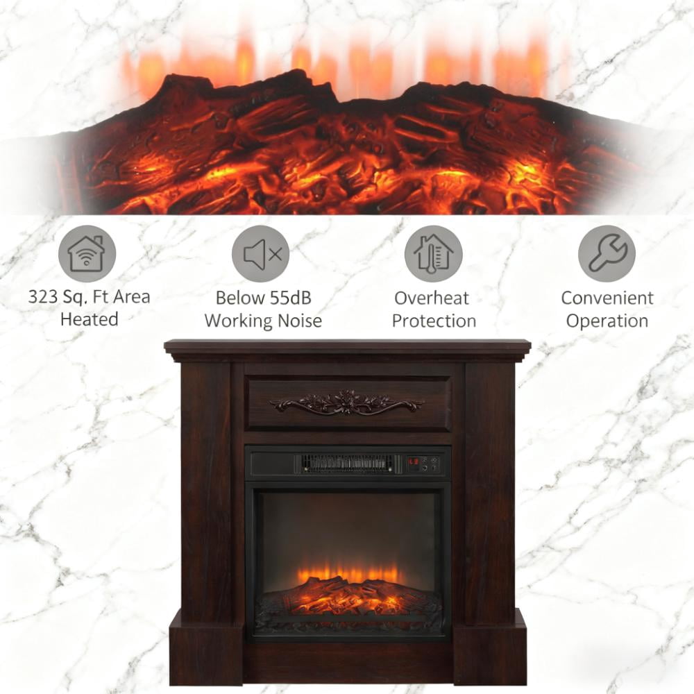 31" Electric Fireplace Mantel, Wood Entertainment Center with Electric Fireplace Heater and Remote Control, Elegant Tall TV Stand Suitable for Living Room, Bedroom