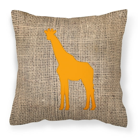 Carolines Treasures BB1001-BL-OR-PW1414 Giraffe Burlap and Orange   Canvas Fabric Decorative Pillow BB1001 14Hx14W