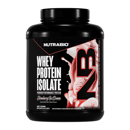 NutraBio Whey Protein Powder Isolate Supplement – 25g of Protein Per Scoop with Complete Amino Acid Profile - Soy and Gluten Free - Zero Fillers and Non-GMO - Strawberry Ice Cream - 5 Lbs.
