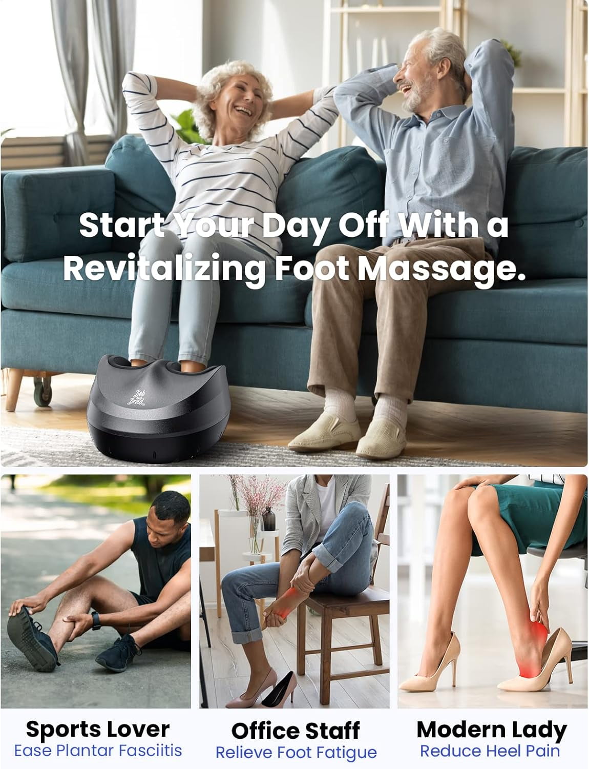 Bob and Brad Shiatsu Foot Massager with Heat and Remote, Deep Kneading Therapy with 4 Level, Improve Foot Wellness, Fits Feet up to Men Size 12- Black