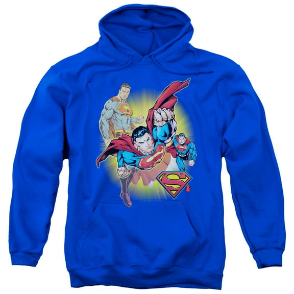 JLA Justice League Superman Collage Adult Pullover Hoodie Sweatshirt Royal Blue