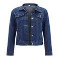 thumbnail image 4 of Jiyugala Coats for Women Basic Solid Color Button Down Denim Cotton Jacket With Pockets Crop Jacket, 4 of 7