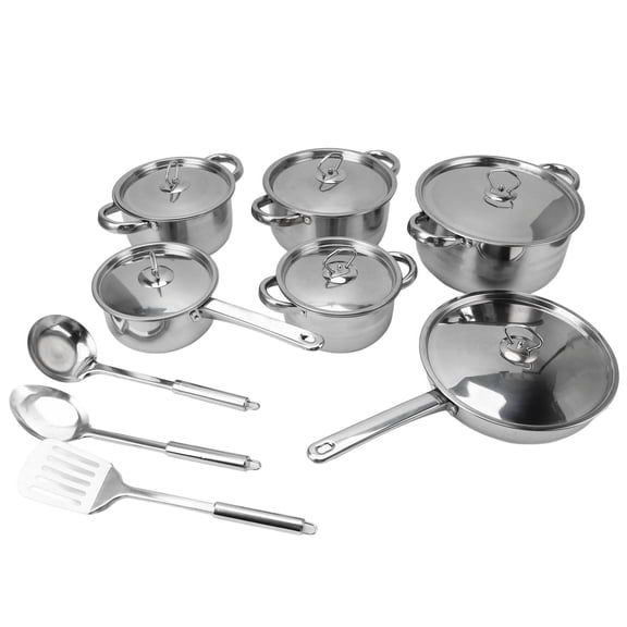 Suodoka Premium Stainless Steel Cookware Set – 4 Soup Pots, 2 Saute Pans, 6 Lids, 2 Ladles, 1 Spatula – Heat‑Resistant Handles, Elegant Design, 7.5 lb