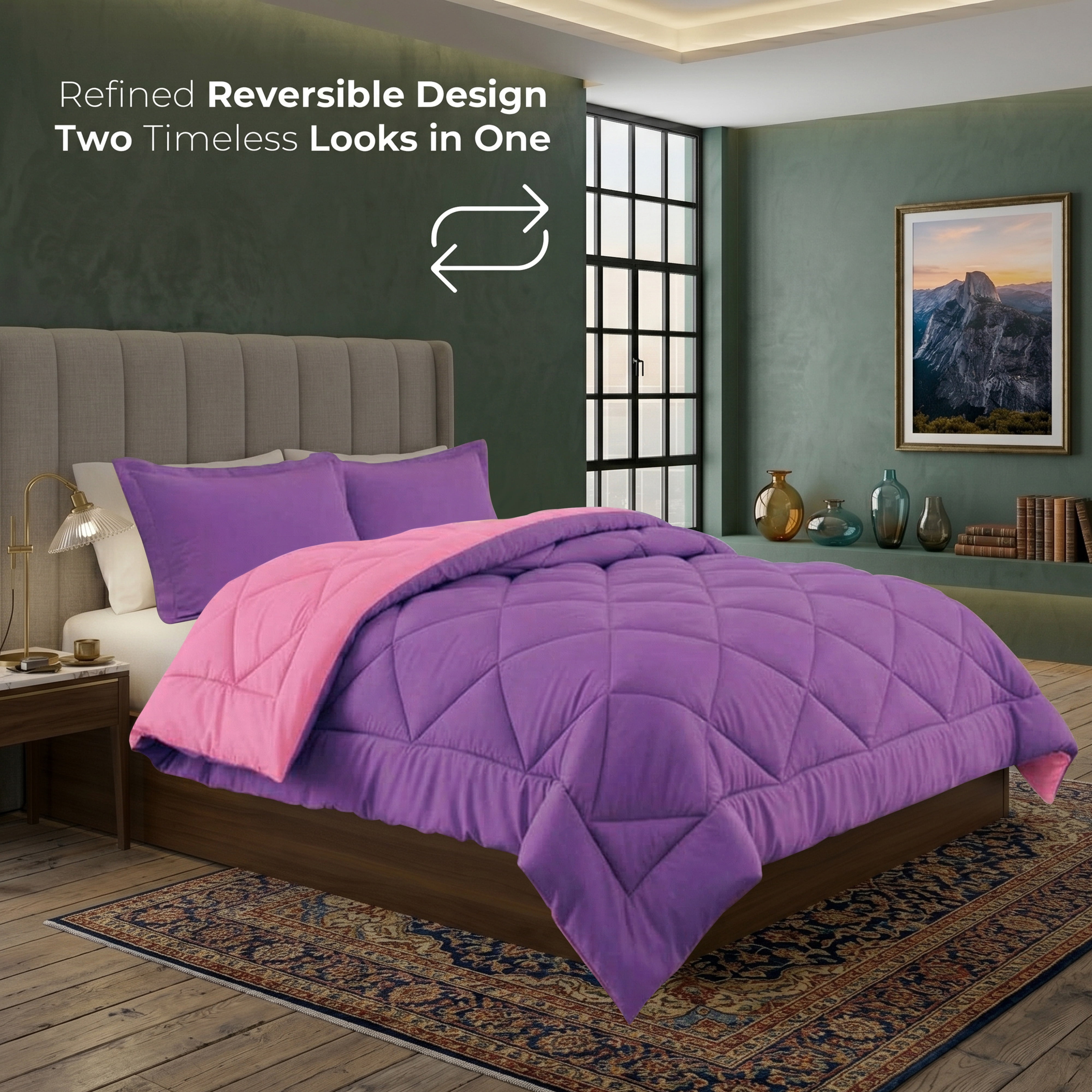 Elegant Comfort Reversible Down Alternative Comforter Set, Soft Microfiber All-Season Bedding, Lightweight Wrinkle & Fade Resistant Comforter, Full/Queen, Pink/Purple