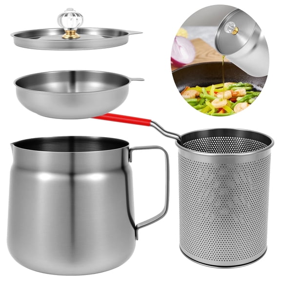 Oil Filter Pot 1.5 304 Stainless Steel Oil Strainer Pot with Deep Fryer Basket and Strainer Cooking Grease Container for Kitchen Cooking