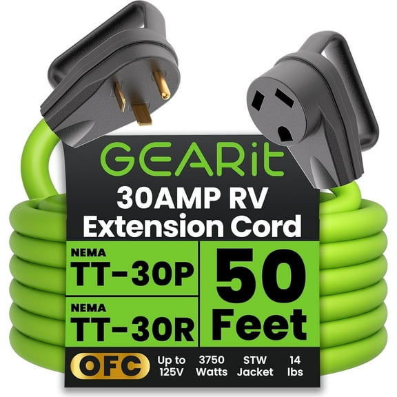 GEARit 3-Prong 30 Amp 10AWG NEMA TT-30 Power Extension Cord for RV and Auto, 50ft