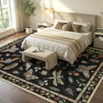 thumbnail image 3 of Moynesa Insect 9'x12' Large Area Rugs for Living Room Washable Natural Bedroom Rug Vintage Cottage Accent Carpet for Sunroom Dining Room Office Stain Resistant Non Slip, Black, 3 of 12