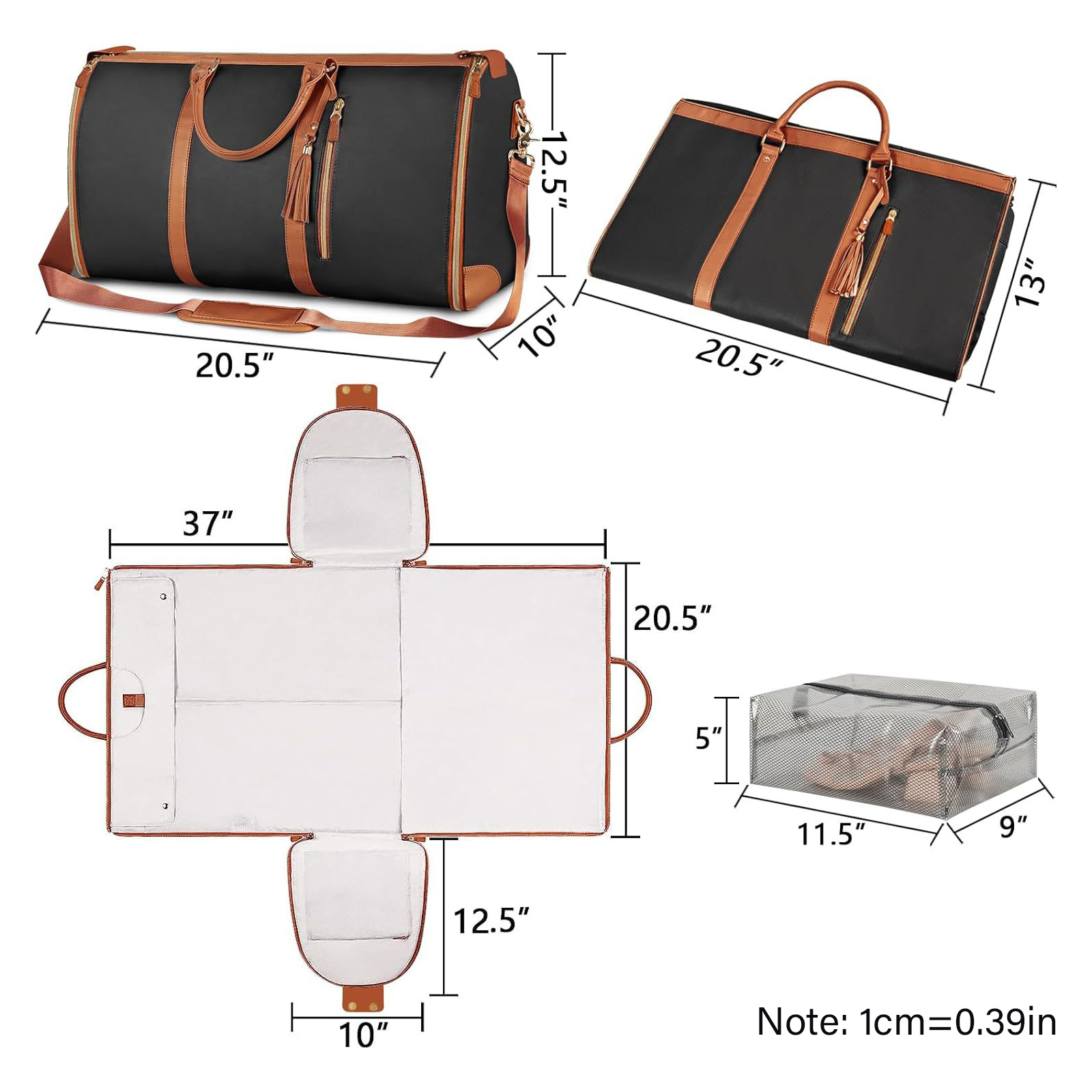 Multipurpose Travel Organizers Bag Convertible Garment Bag Large Capacity Waterproof PU Leather Suitcase Suit Bag