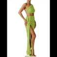 thumbnail image 3 of Conjuntos de Vestidos de Noche Asimétricos con Abertura Alta para Playa y Verano para Mujer Verde M, 3 of 6