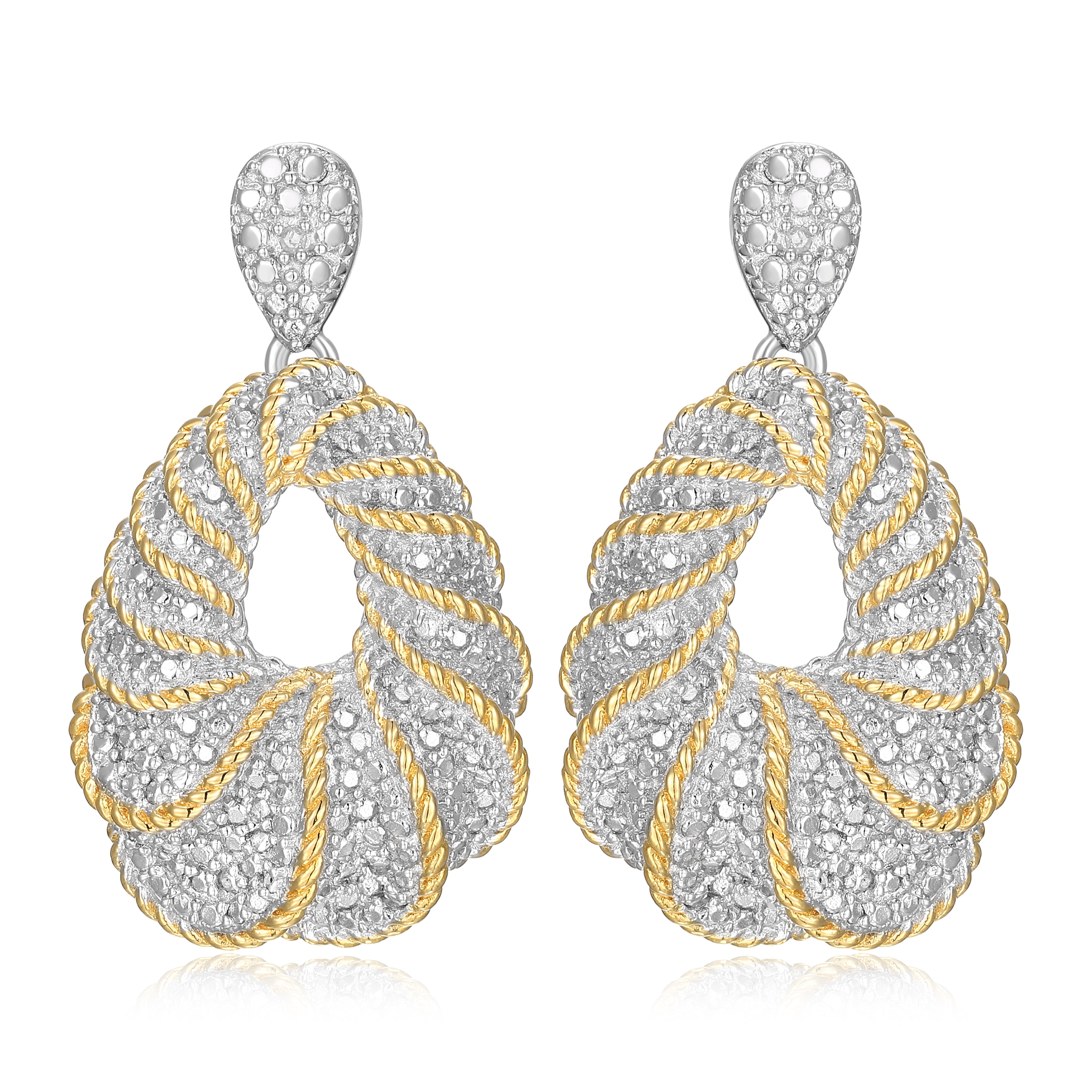 Forever Facets Diamond Accent Dramatic Drop Earrings in Two-Tone Rhodium over Bronze, Adult Female