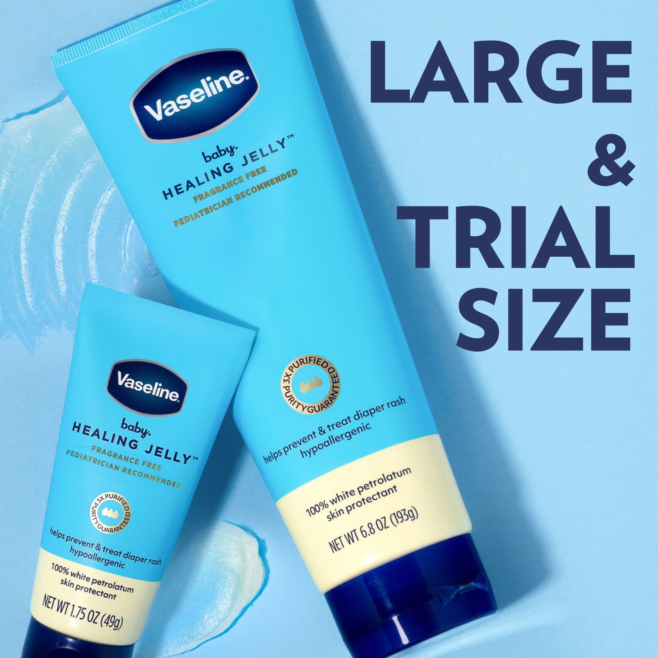 Vaseline Baby Healing Jelly For Preventing & Treating Diaper Rash, 100% White Petrolatum Skin Protectant With A Hypoallergenic, Pediatrician-Recommended Formula, 6.8 oz 1 Count
