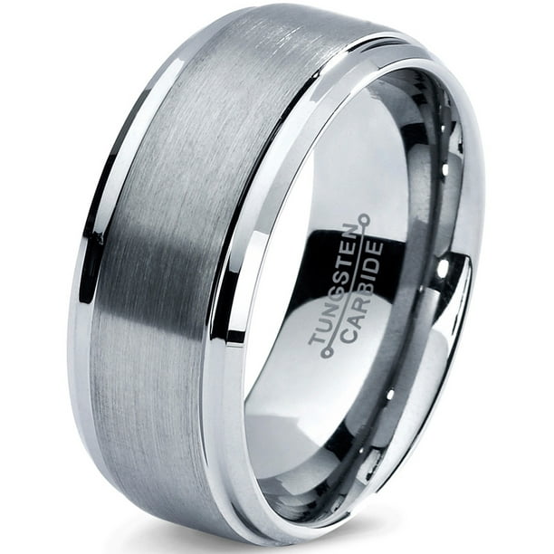 Tungsten Wedding Band Ring 8mm for Men Women Comfort Fit Step Beveled Edge Brushed Lifetime Guarantee