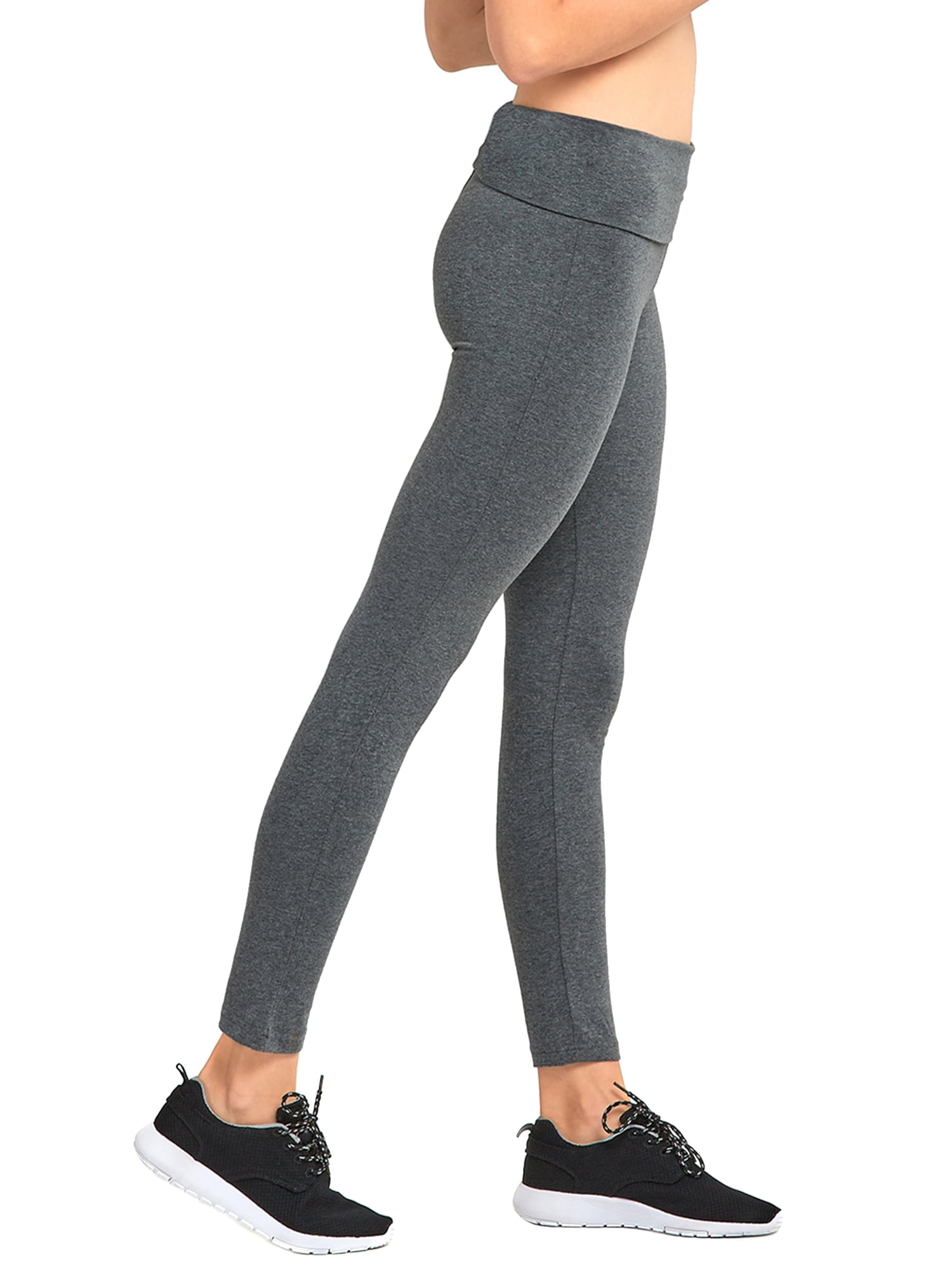 Women's Cotton Stretch Ankle Length Slim Fold-Over Tight Leggings // Solid  (Black), Size: M 