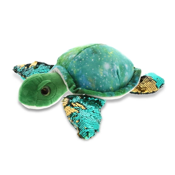 DolliBu Green Sea Turtle Space Flip Sequin Plush 13 Inch, Flipping Reversible Sequins Huggable Stuffed Animal, Colorful Galaxy-Theme Turtle Plush Toy Cute & Soft Ocean Stuffed Animals For Boys & Girls
