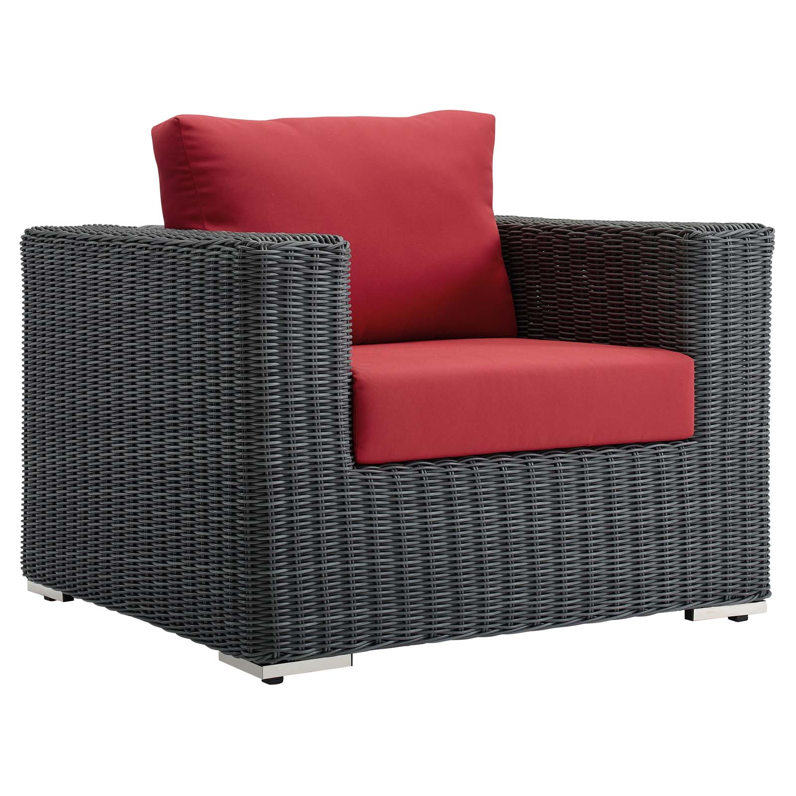 Modern Contemporary Urban Design Outdoor Patio Balcony Garden Furniture Lounge Chair Armchair, Sunbrella Rattan Wicker, Red - image 1 of 4