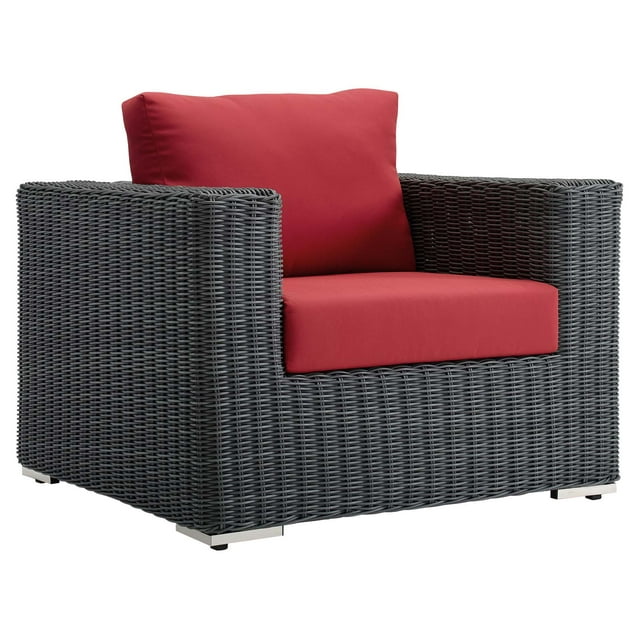 Modern Contemporary Urban Design Outdoor Patio Balcony Garden Furniture Lounge Chair Armchair, Sunbrella Rattan Wicker, Red