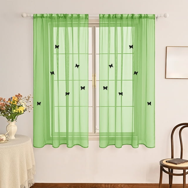 Staron Solid Color Sheer Curtain, Double Layer Butterfly Brooch Valance, Window Treatment for Home Party