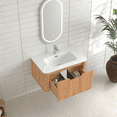 thumbnail image 5 of 30" Wall-Mounted Floating Solid Wood Bathroom Vanity Pre-Assembled Curved Edge Storage Bathroom Cabinet in Natural Walnut Color with White Ceramic Basin, 5 of 13