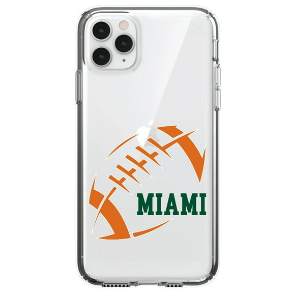 DistinctInk Clear Shockproof Hybrid Case for iPhone 11 Pro (5.8" Screen) - TPU Bumper, Acrylic Back, Tempered Glass Screen Protector - Miami Football - Orange, Green